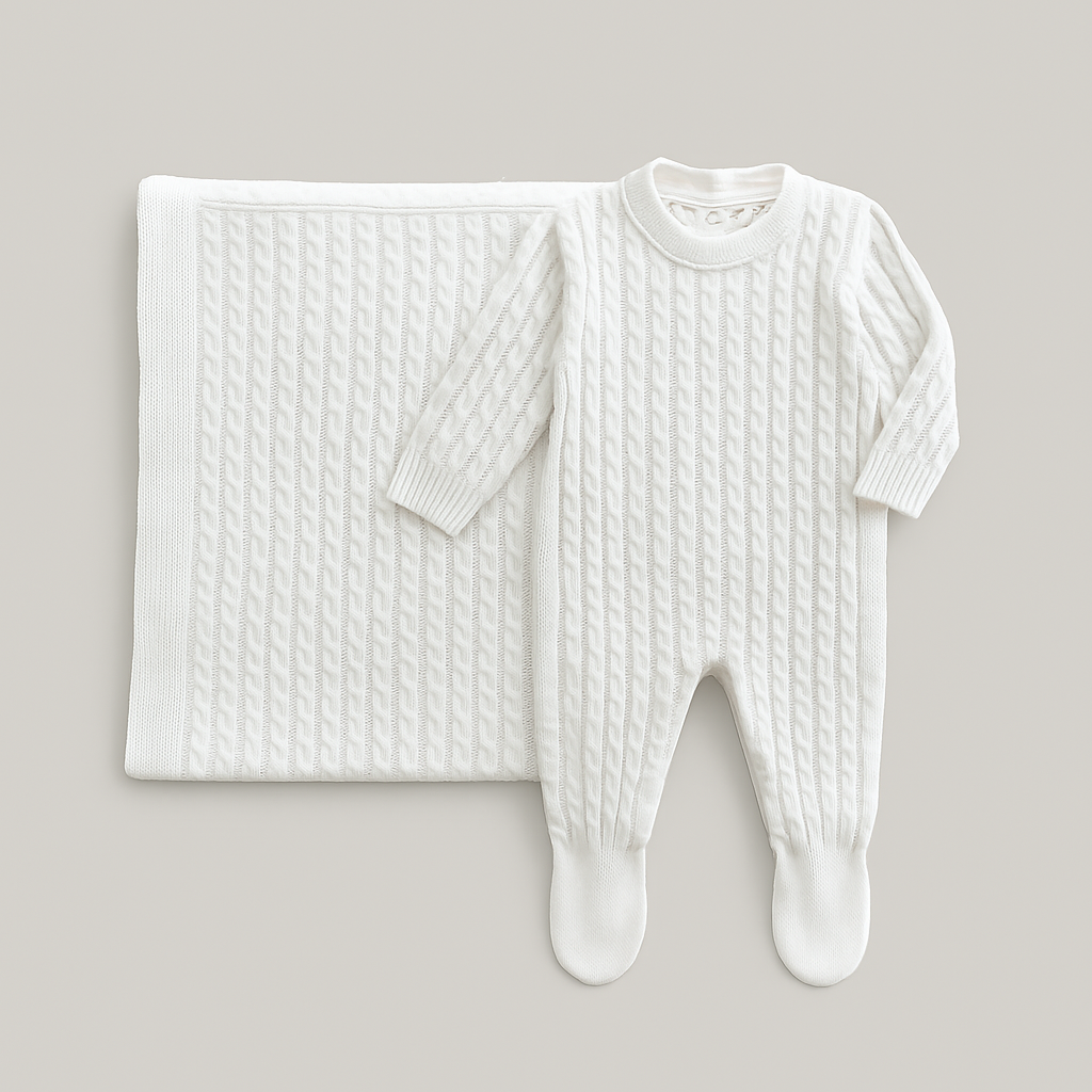 Kit Saída Maternidade 2 Peças Tricot Trançado Off White